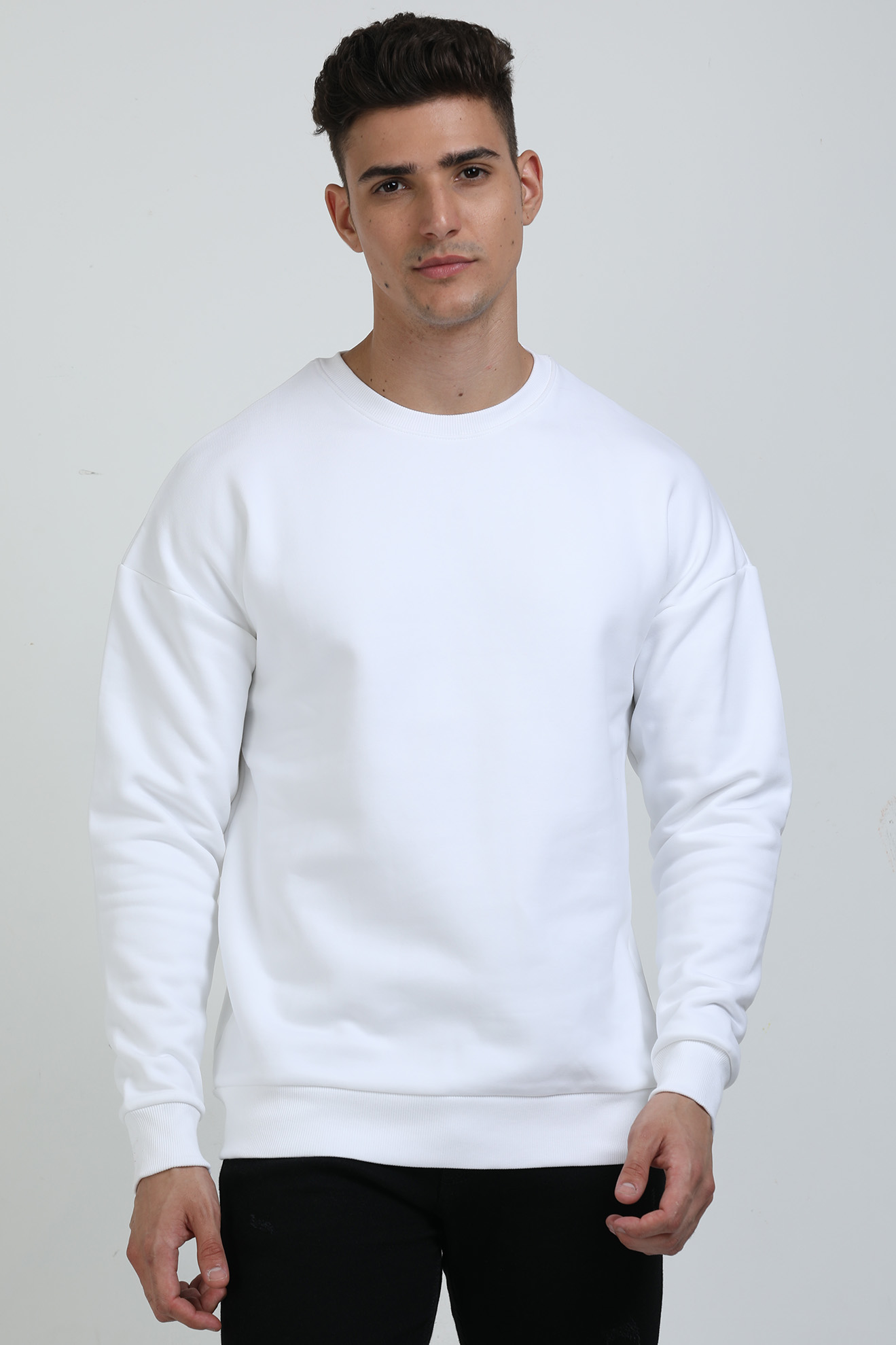 Men’s Oversized White Premium Sweatshirt – Soft Cotton Fleece | NotchBuy India
