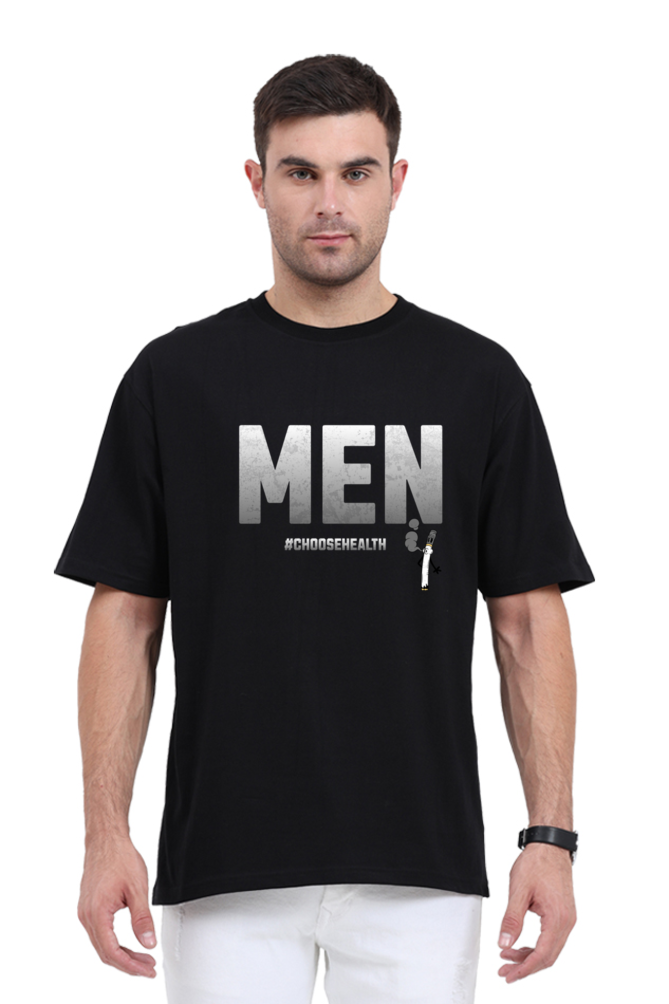 Men Oversized T-Shirt with #ChooseHealth Design and Real Men Don’t Smoke Message – Premium Cotton