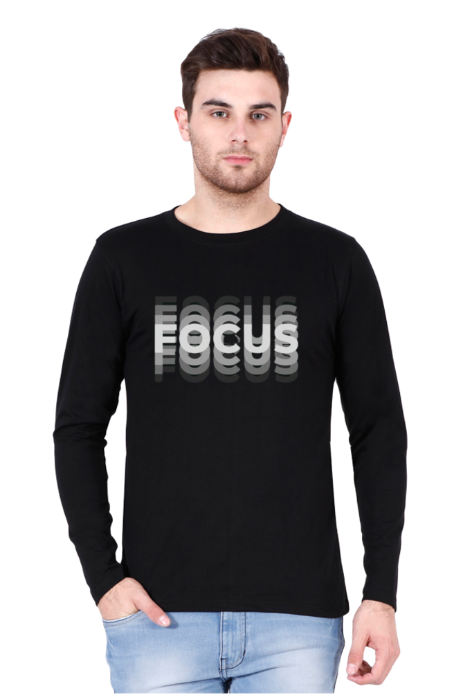 Focus Full Sleeve Men's T-Shirt – Premium Winter Wear, Motivational Style.