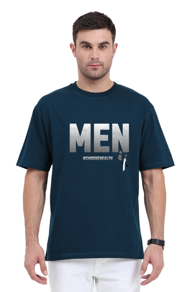 Men Oversized T-Shirt with #ChooseHealth Design and Real Men Don’t Smoke Message – Premium Cotton