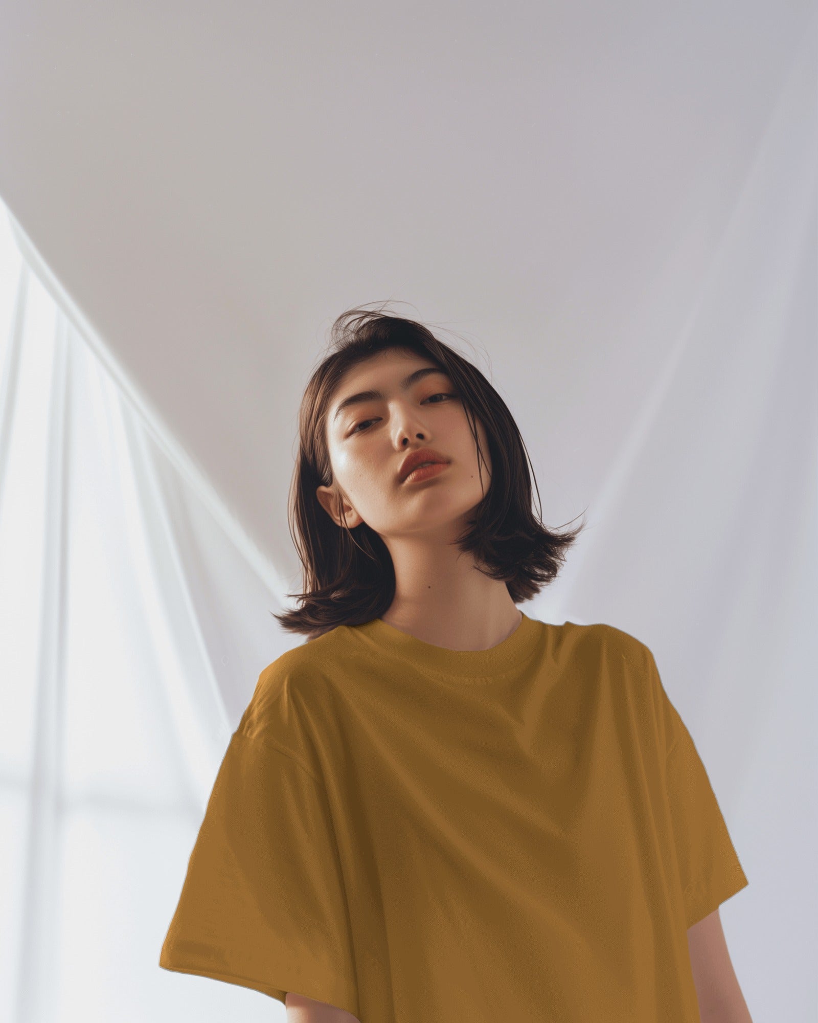 Women Golden Yellow  Plain oversized t shirt