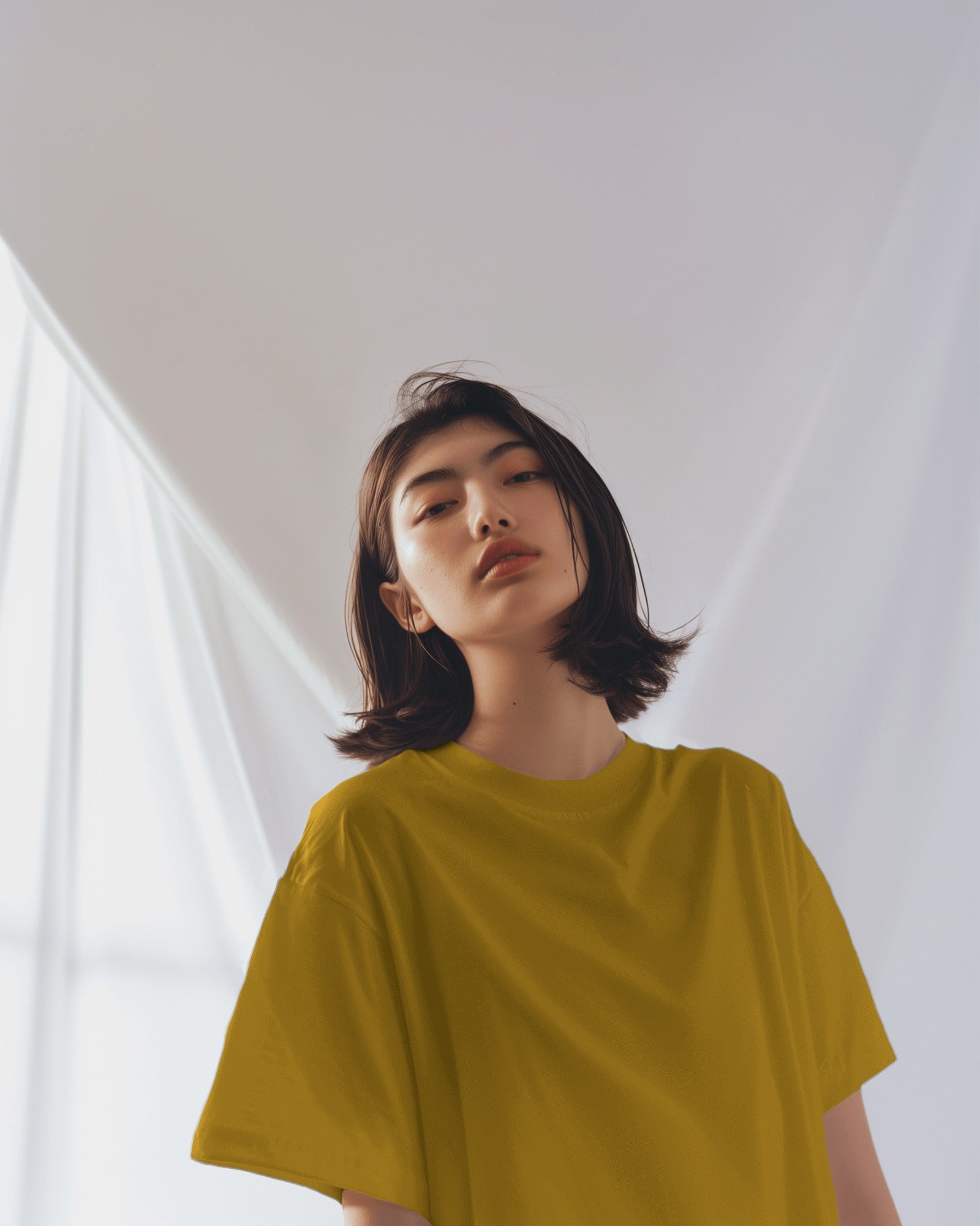 Women mustard yellow Plain oversized t shirt