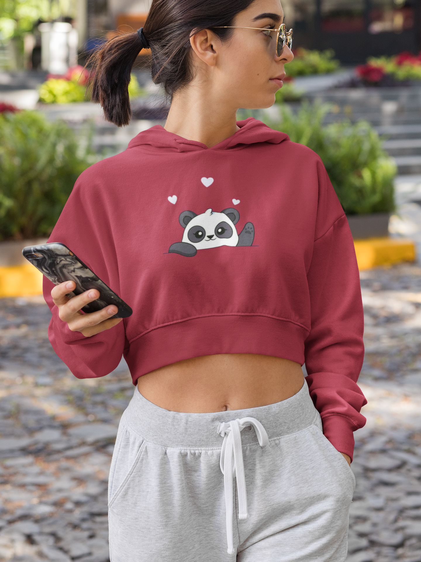 Women’s Panda Love Crop Hoodie