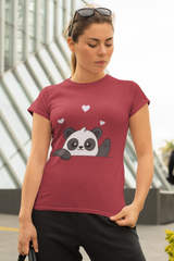 Women Boyfriend Neck T-Shirt – Cute Panda Graphic