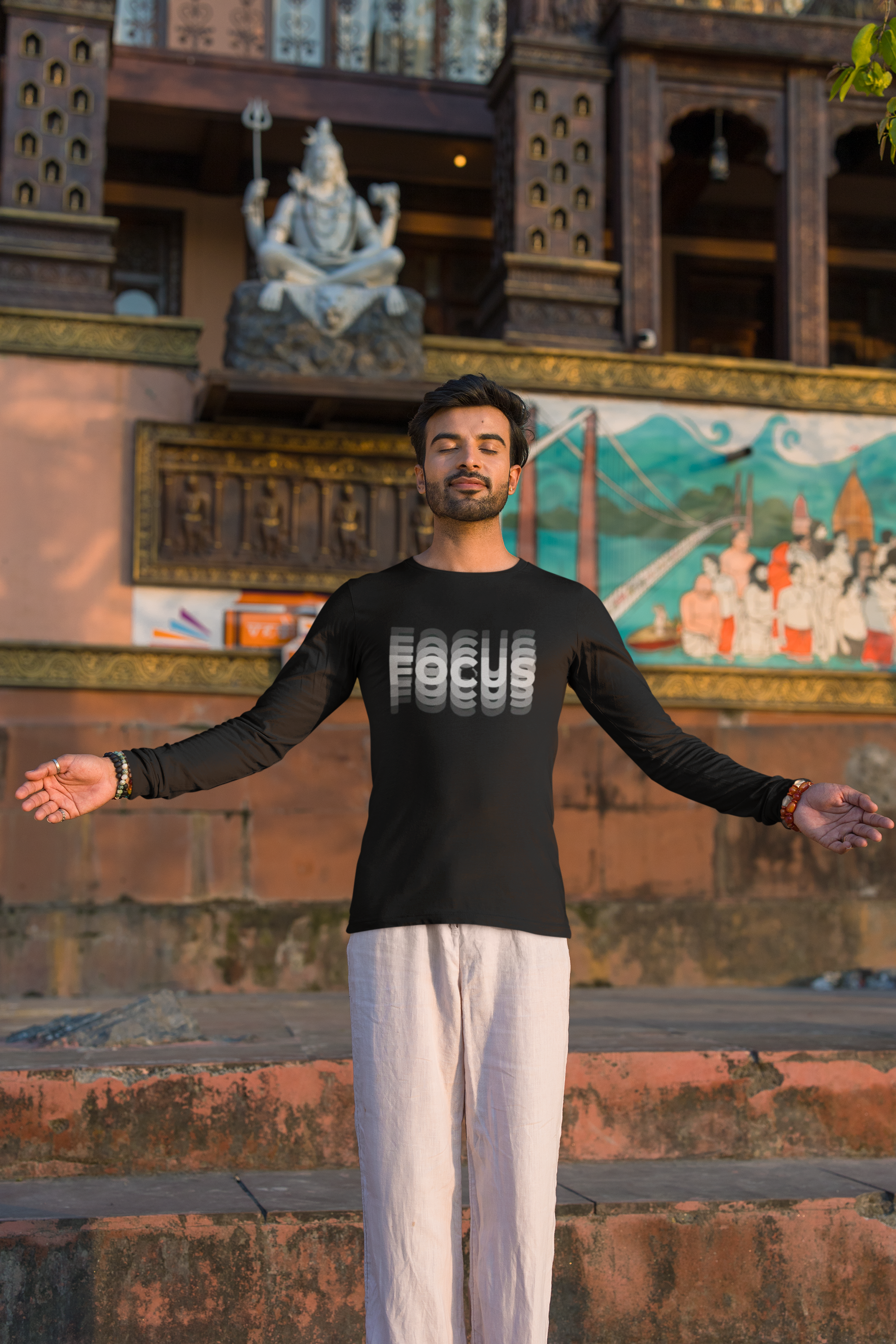 Focus Full Sleeve Men's T-Shirt – Premium Winter Wear, Motivational Style.