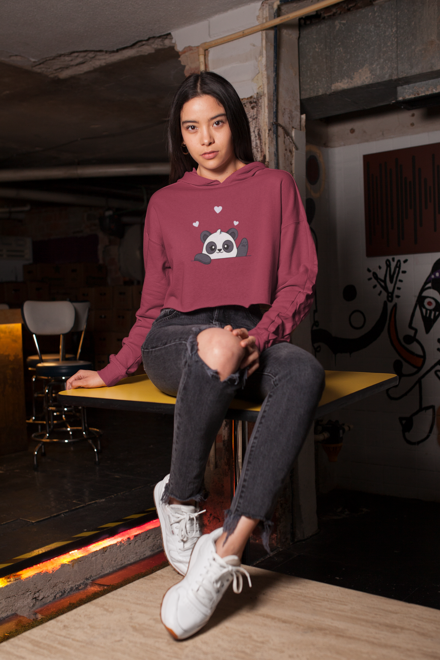 Women’s Panda Love Crop Hoodie