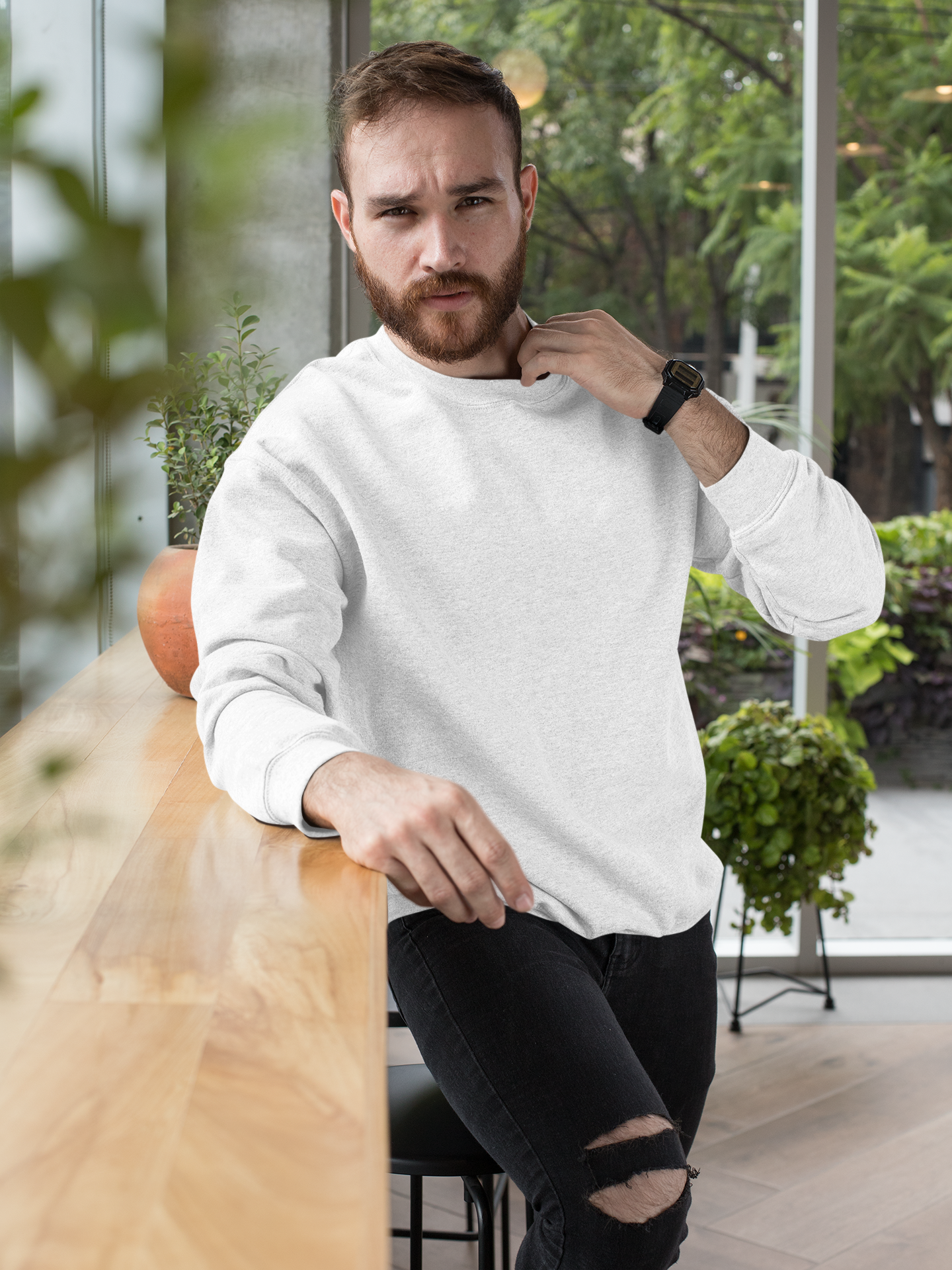 Men’s Oversized White Premium Sweatshirt – Soft Cotton Fleece | NotchBuy India
