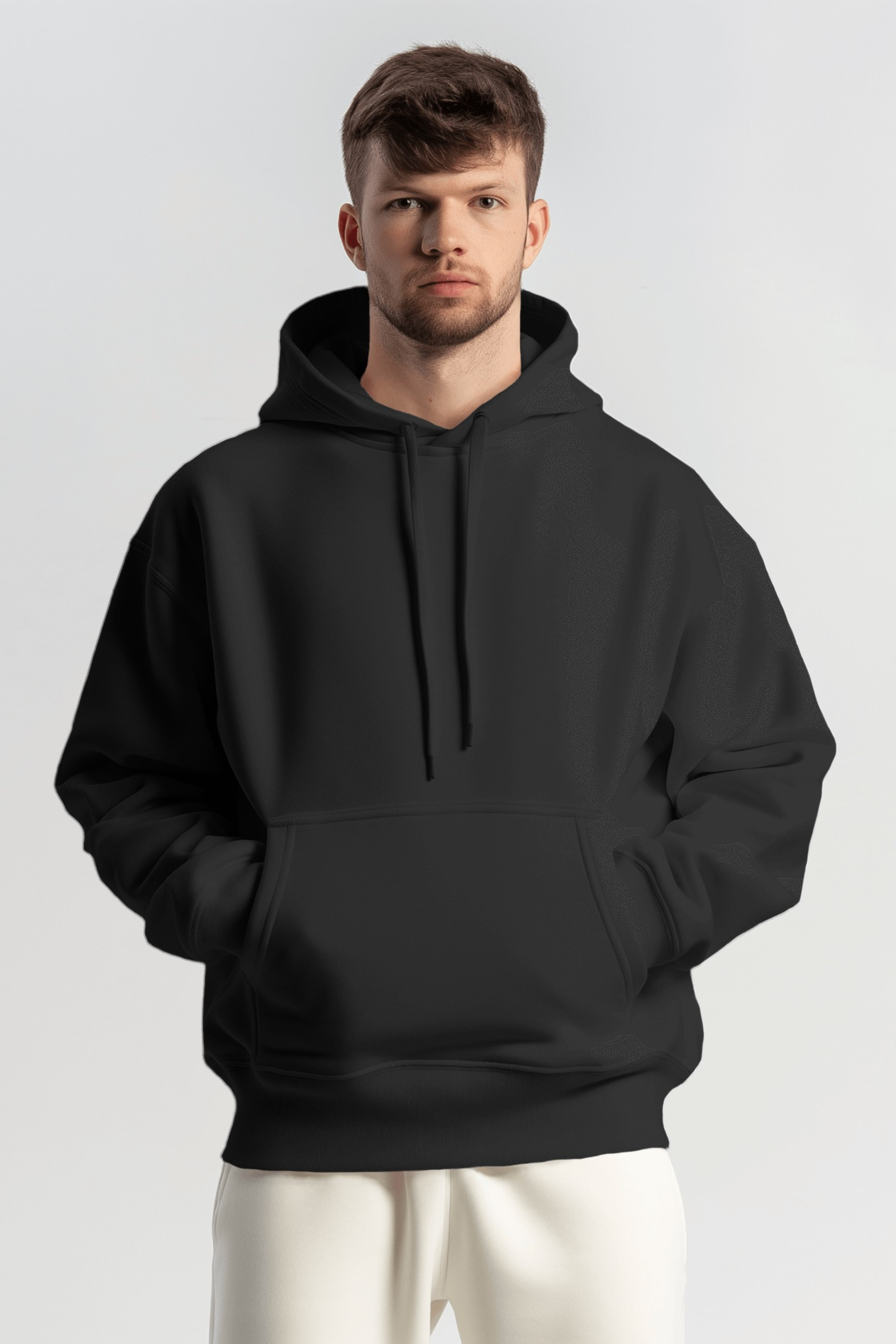 Men’s Oversized Black Hoodie - Close-Up of Fabric and Hood