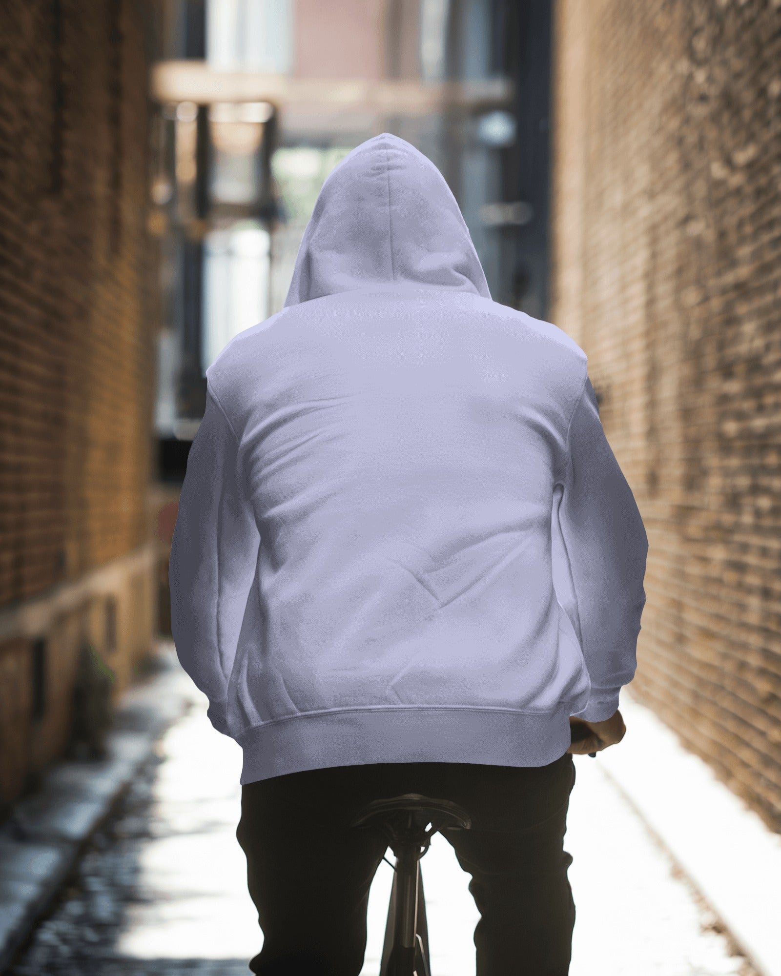 Back view of Men’s Oversized Lavender Hoodie in soft lavender shade