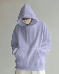 Adjustable drawstring hood detail on Men’s Oversized Lavender Hoodie