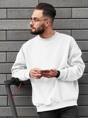 Men’s Oversized White Premium Sweatshirt – Soft Cotton Fleece | NotchBuy India