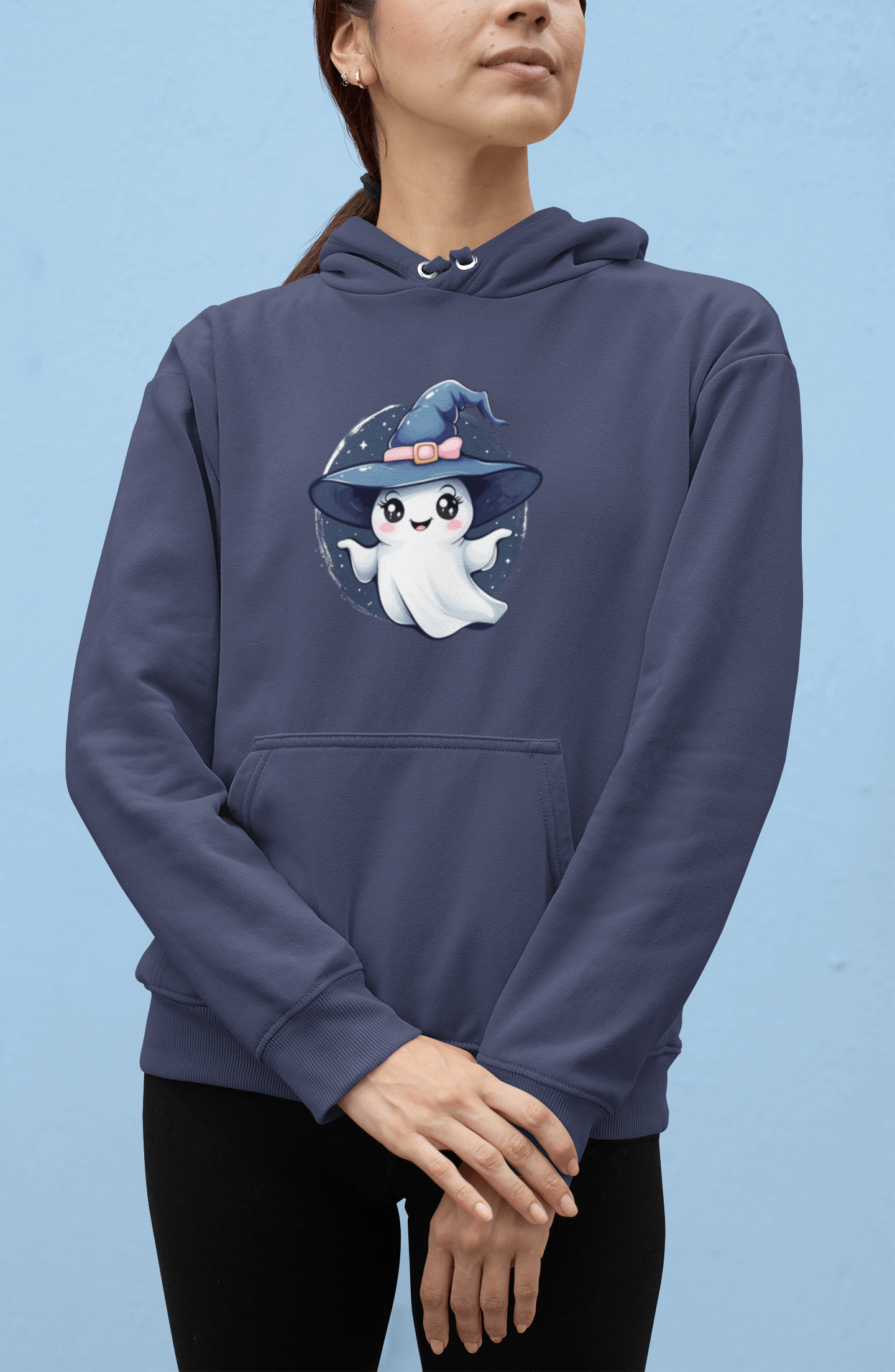 Women’s Oversized Hooded Sweatshirt with Adorable Ghost Design - Cozy & Stylish