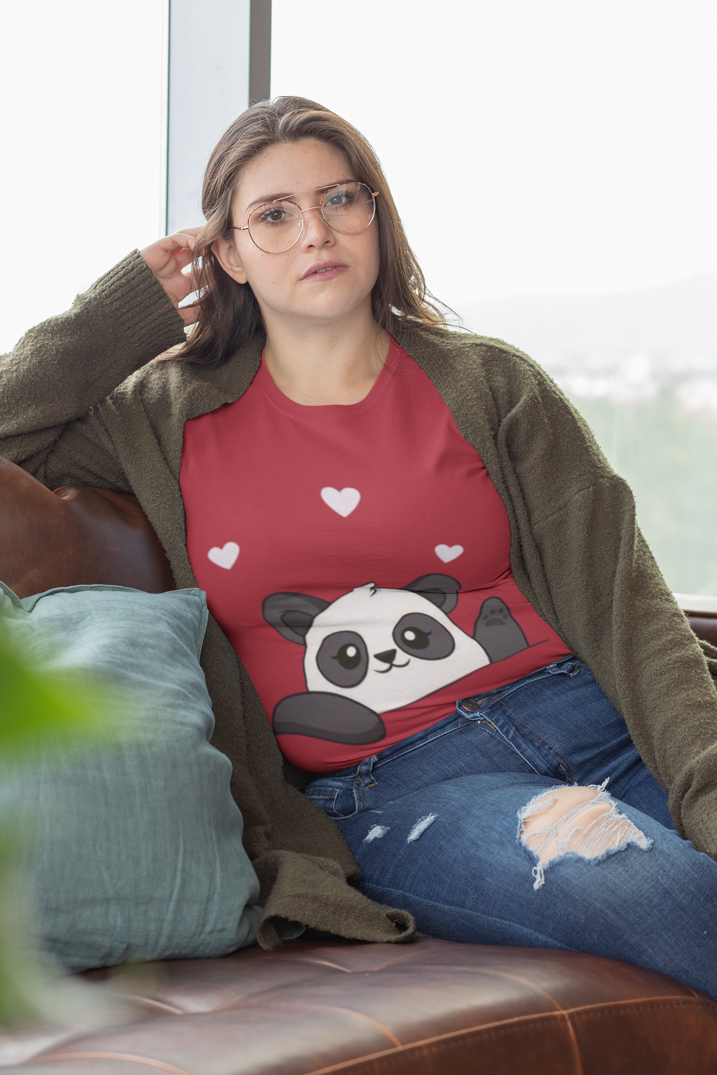 Women Boyfriend Neck T-Shirt – Cute Panda Graphic