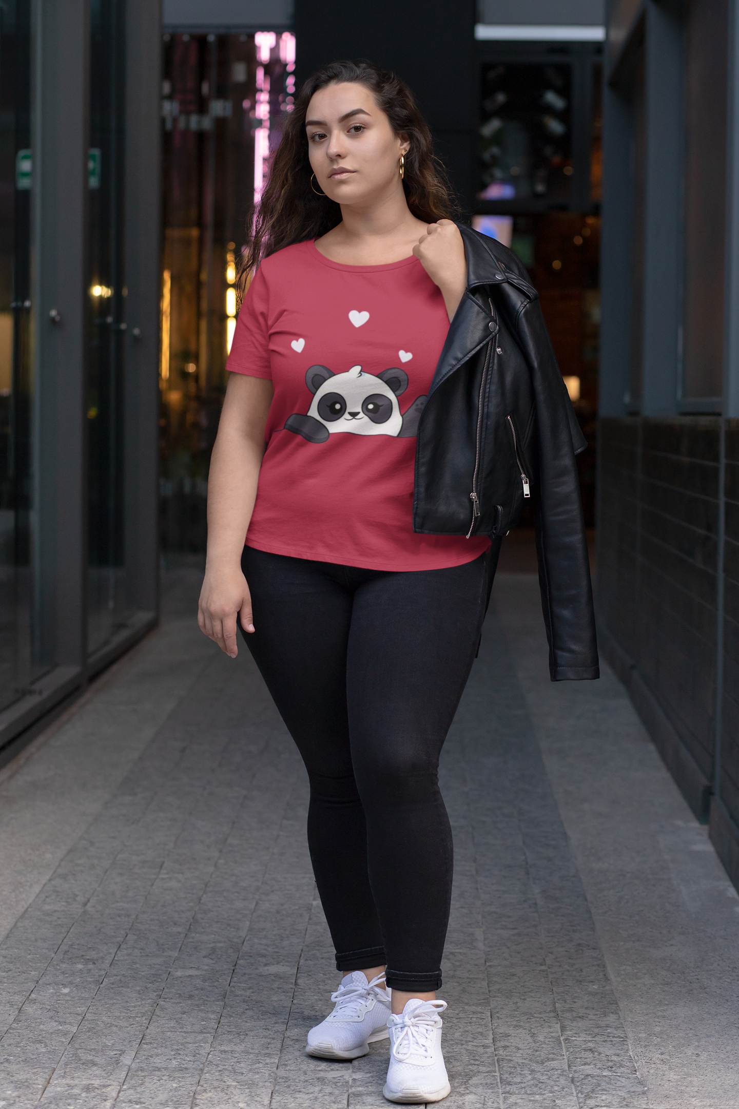 Women Boyfriend Neck T-Shirt – Cute Panda Graphic