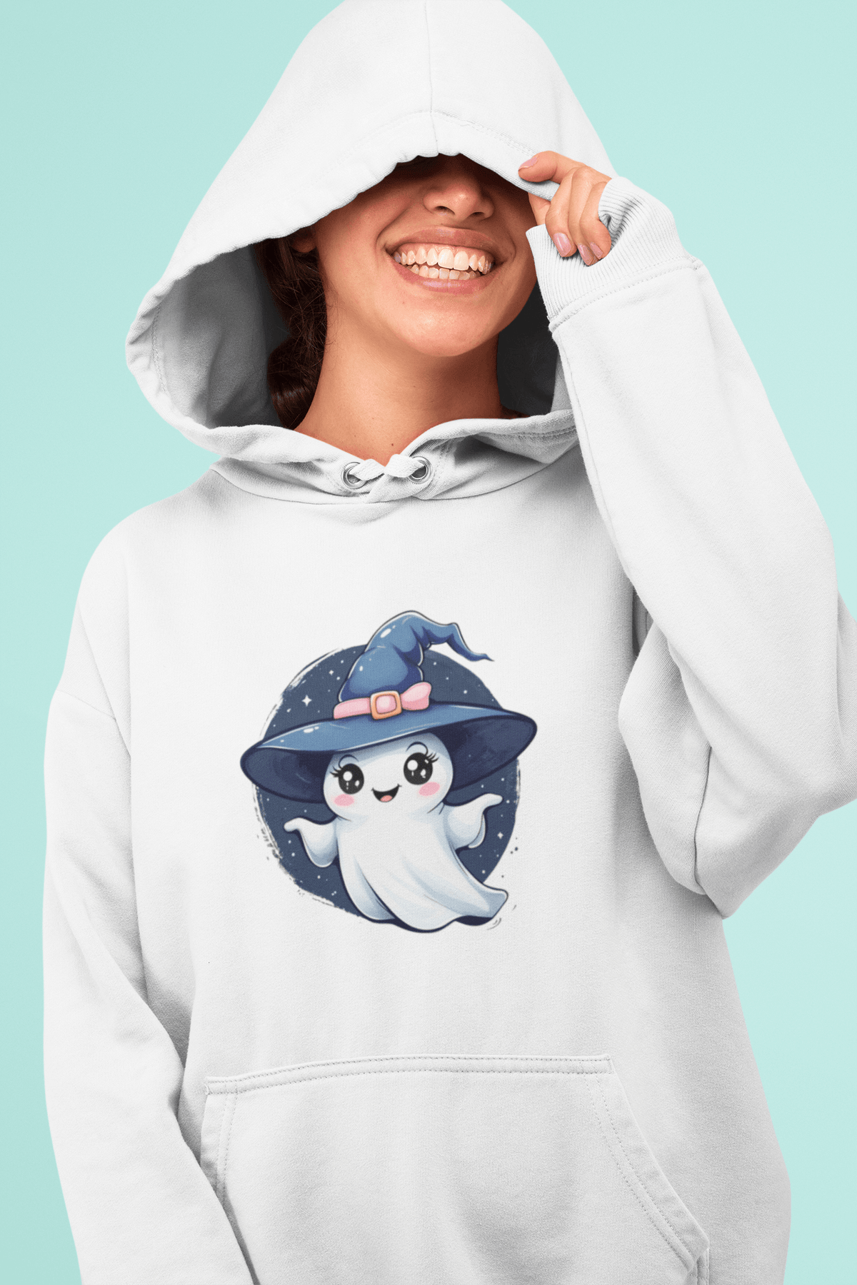 Women’s Oversized Hooded Sweatshirt with Adorable Ghost Design - Cozy & Stylish