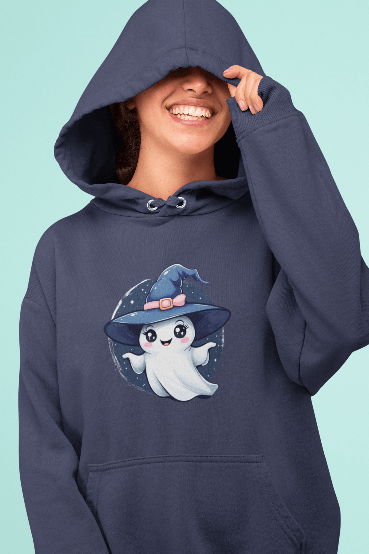 Women’s Oversized Hooded Sweatshirt with Adorable Ghost Design - Cozy & Stylish