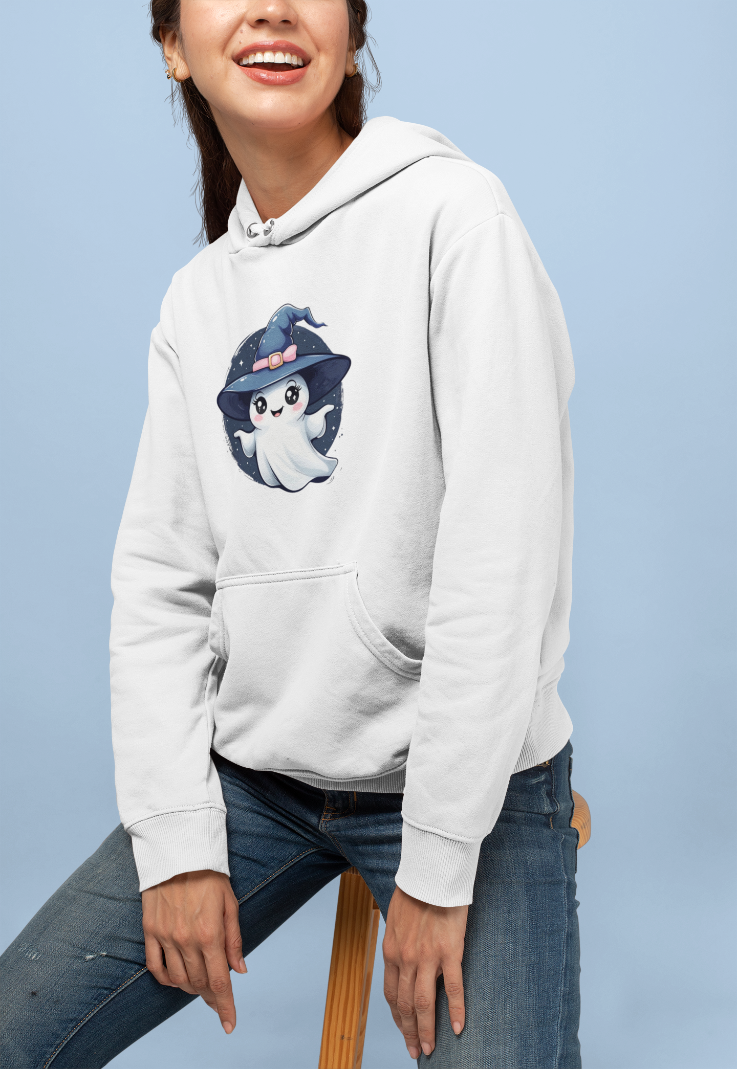 Women’s Oversized Hooded Sweatshirt with Adorable Ghost Design - Cozy & Stylish