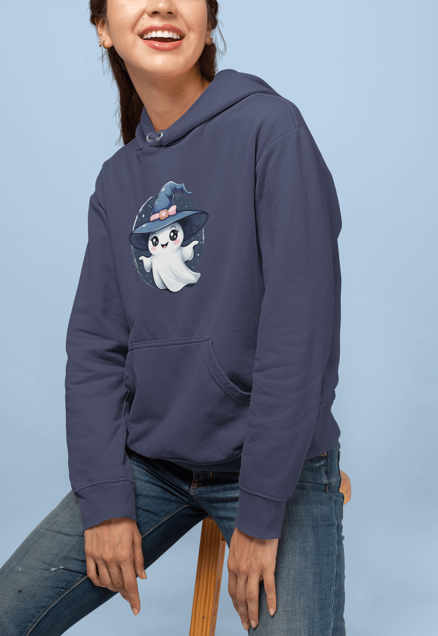 Women’s Oversized Hooded Sweatshirt with Adorable Ghost Design - Cozy & Stylish