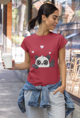 Women Boyfriend Neck T-Shirt – Cute Panda Graphic