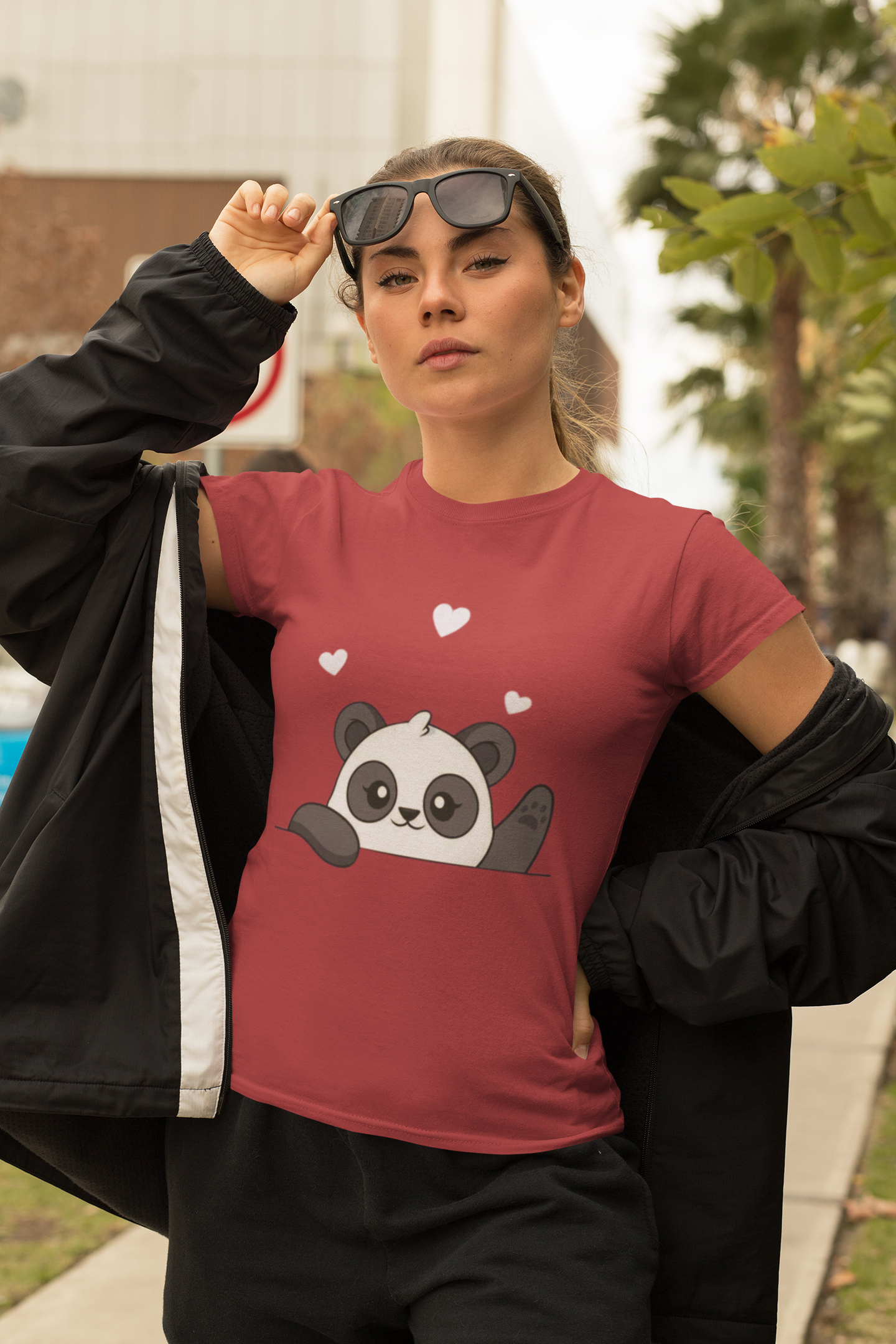 Women Boyfriend Neck T-Shirt – Cute Panda Graphic