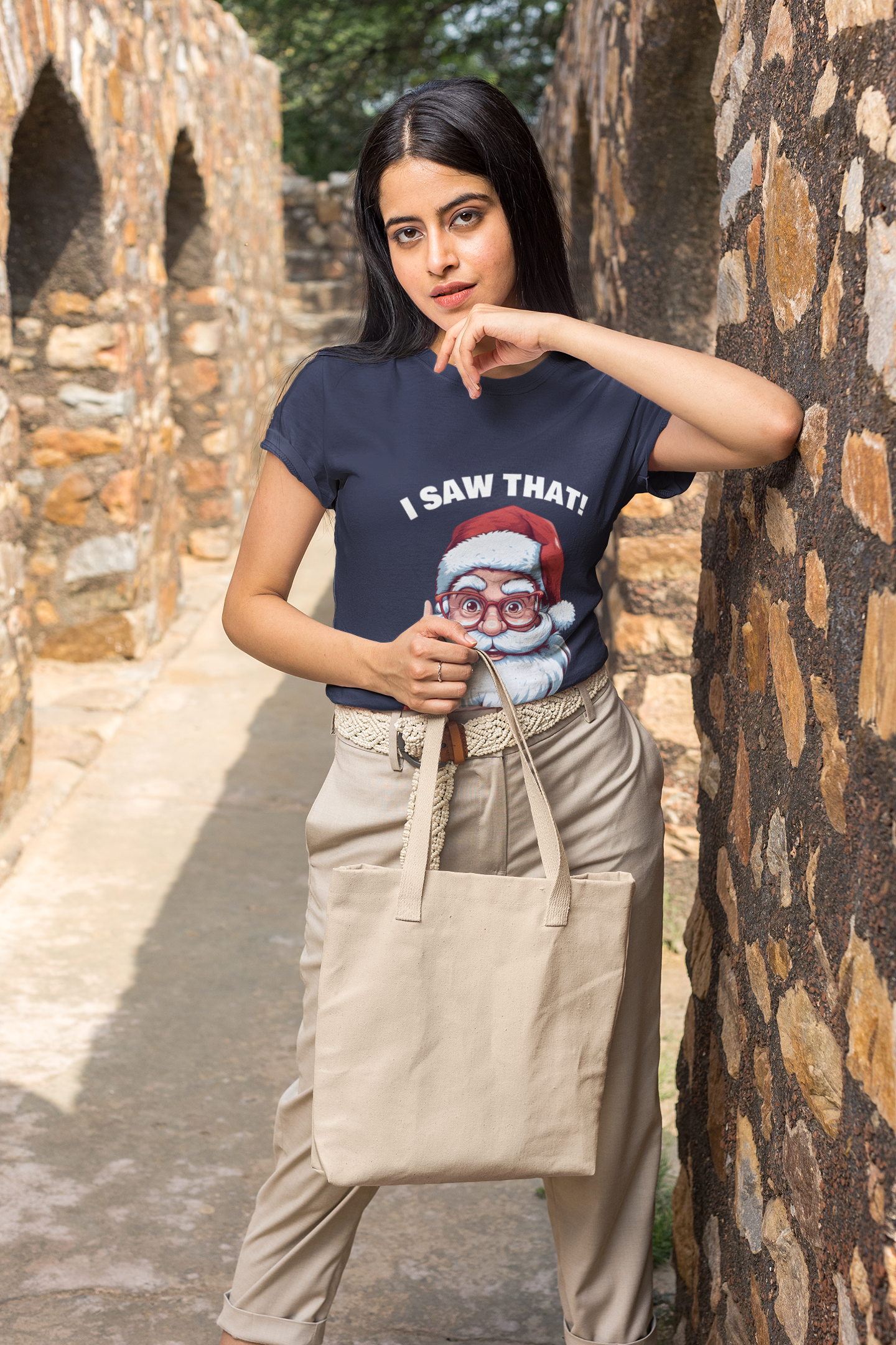 Santa Design Women's Half Sleeve T-Shirt – Premium Cotton Casual Wear | NotchBuy India