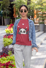 Women Boyfriend Neck T-Shirt – Cute Panda Graphic